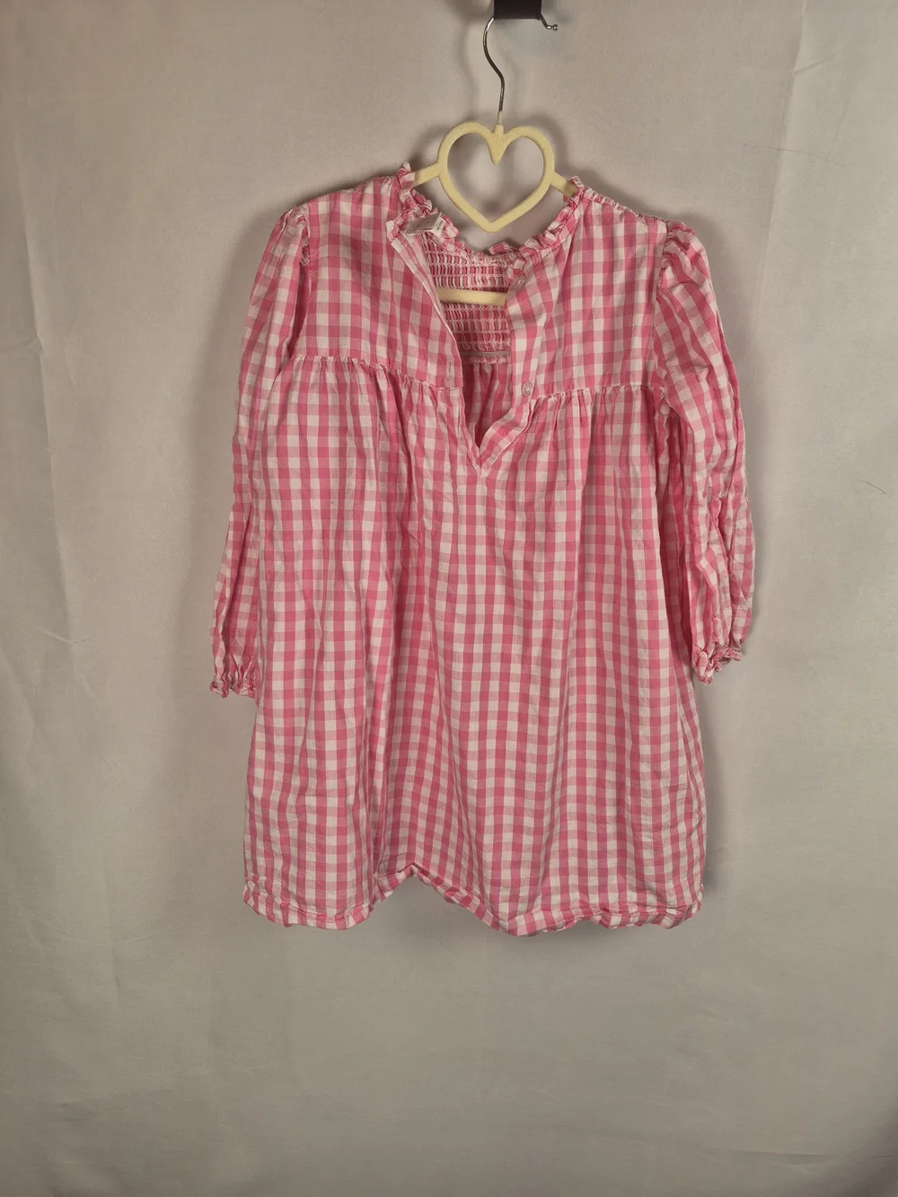 Stitchy Fish Girls Pink Gingham Smocked Casual Dress - Kids Size 7